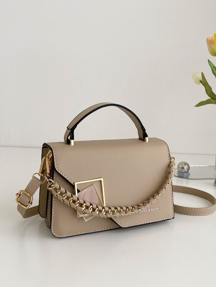 Beige Clutch with Gold Chain