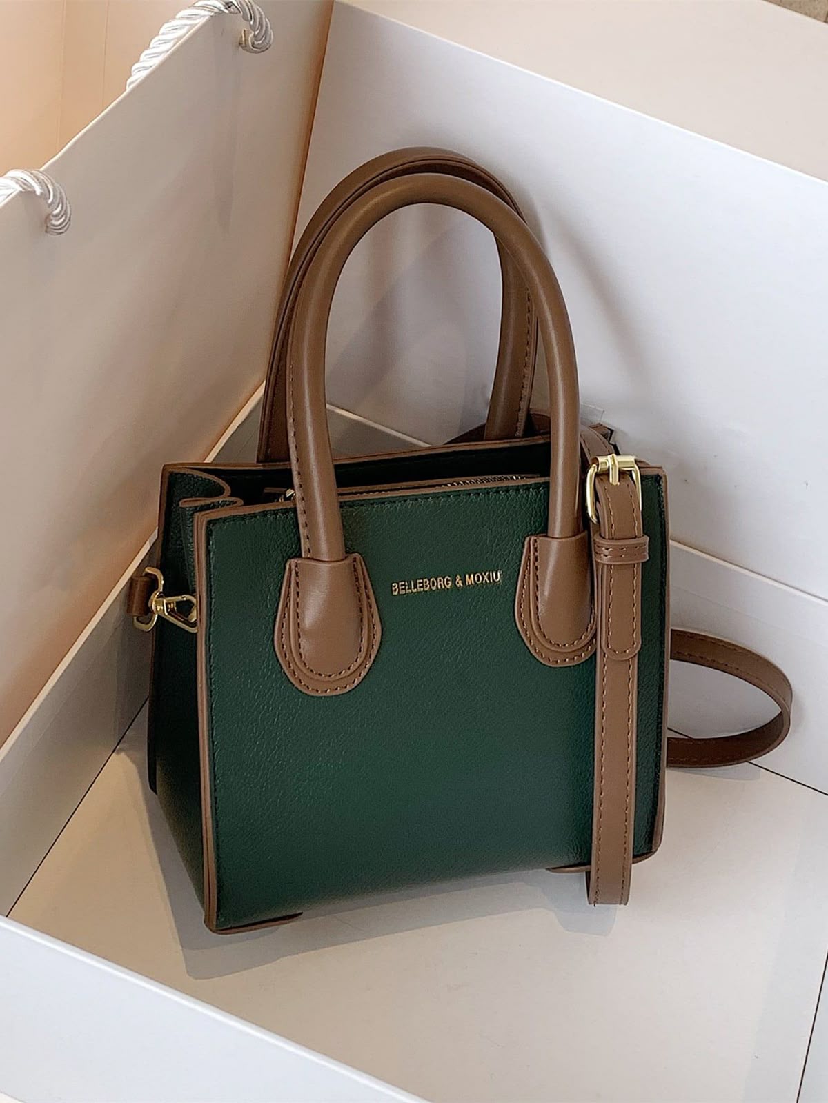 Green and Brown Leather Clutch